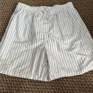 M White Striped Swim Trunks